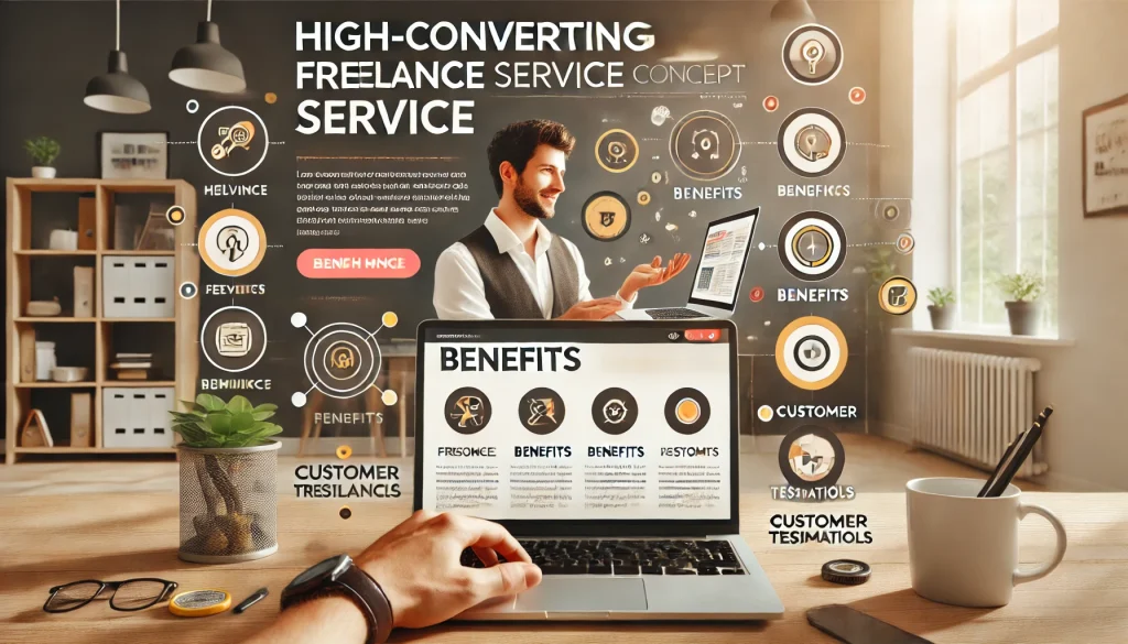 DALL·E 2025 02 02 22.20.04 A high converting freelance service landing page concept with a clean and modern design. The page should include a compelling headline a str